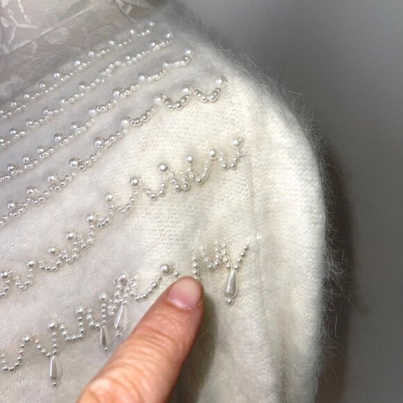 Big Star Womens Angora Sweater White Size Small Vintage Dolman Sleeve Pearls - Picture 10 of 16